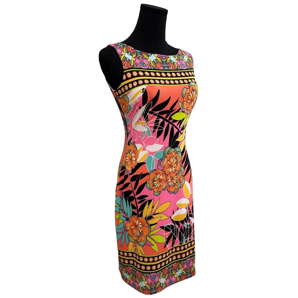 Cache Sleeveless Mini Dress Sheath Floral Pattern Print Y2K Colorful Pink Size 2